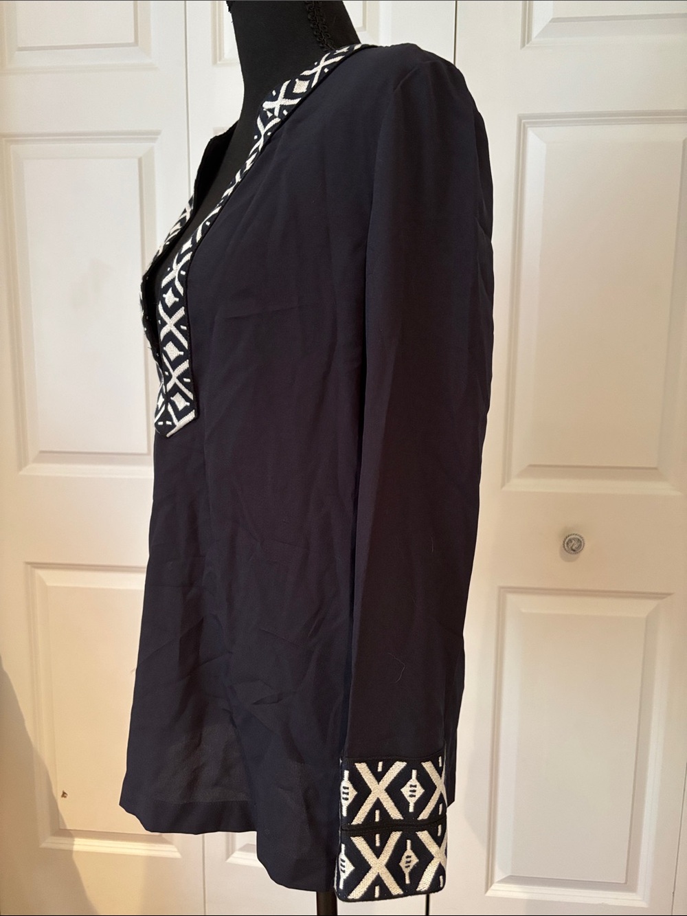 Tory Burch Navy Tunic with White Geometric Trim - Picture 12 of 12